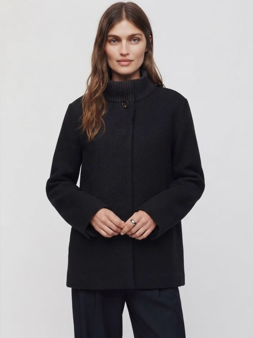 Cinzia Rocca Women’s US 12 Black Wool Blend Stand Collar Icons Coat